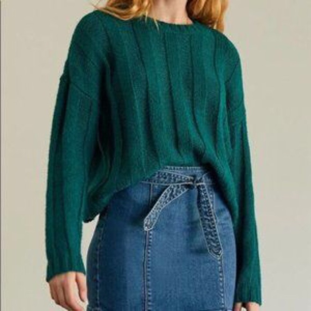 PACSUN Wide Ribbed Cropped Green Pullover Sweater